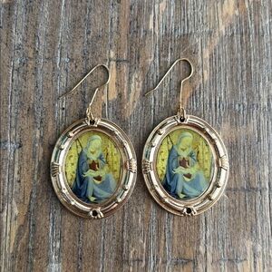 5/$10 Oval Religious Icon Earrings – Virgin Mary & Child Art